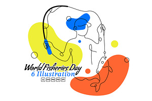 6 World Fisheries Day Illustration, an Animal Illustration by denayunebgt