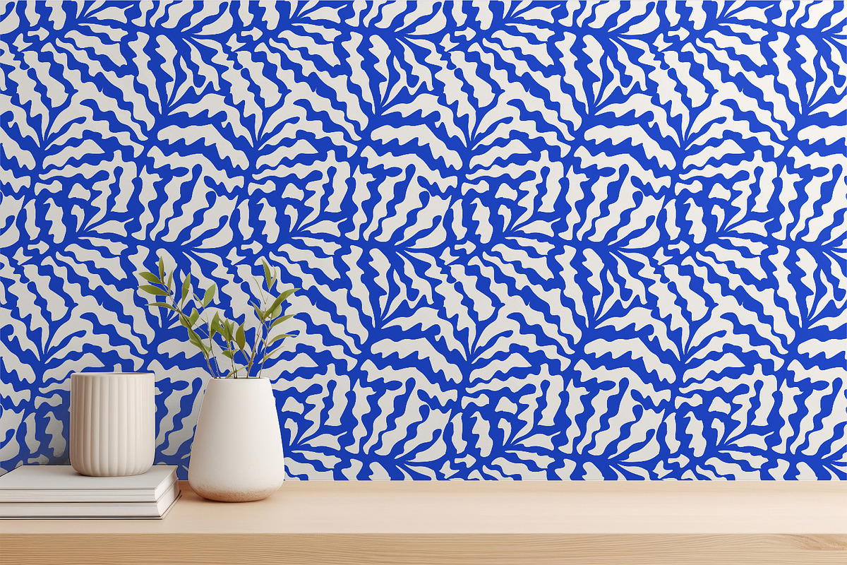 Blue Wavy Summer Leaves, a Wallpaper Graphic by MalyskaStudio (Photo 5 of 6)
