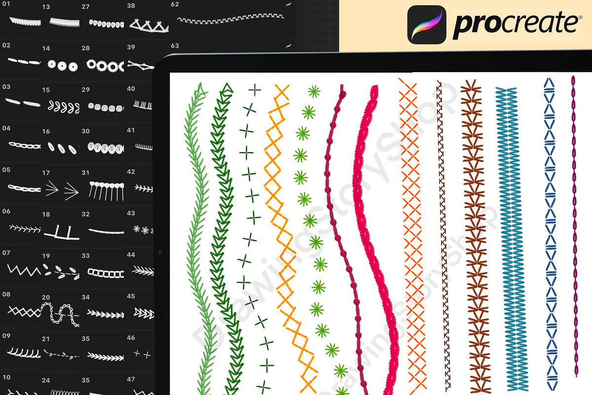 150 Procreate Embroidery Brushes, a Brush Add-On by DrawingStoryShop (Photo 6 of 8)