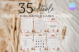 Cowgirl Baby Shower Activity Set, a Templates & Theme by VeliusCreativeStudio