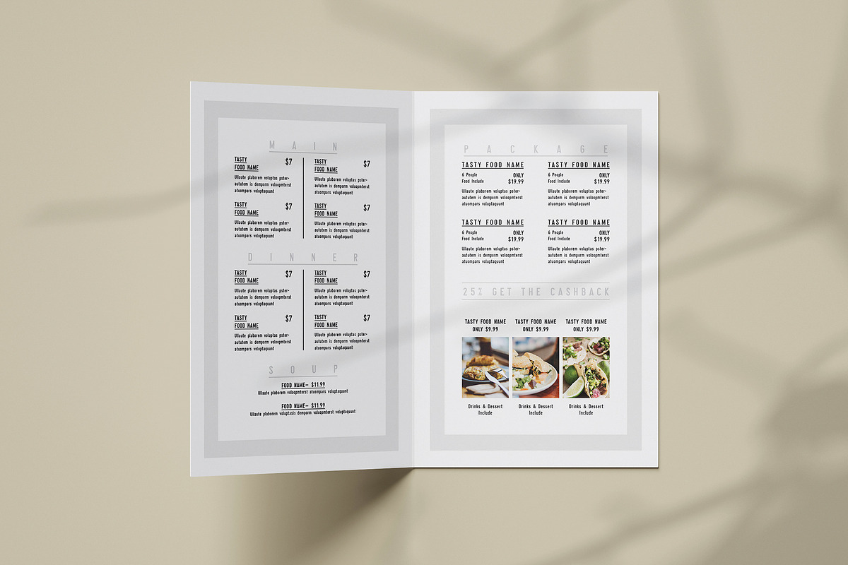 Bi fold / Half fold Food Menu, a Brochure Template by Designsoul14