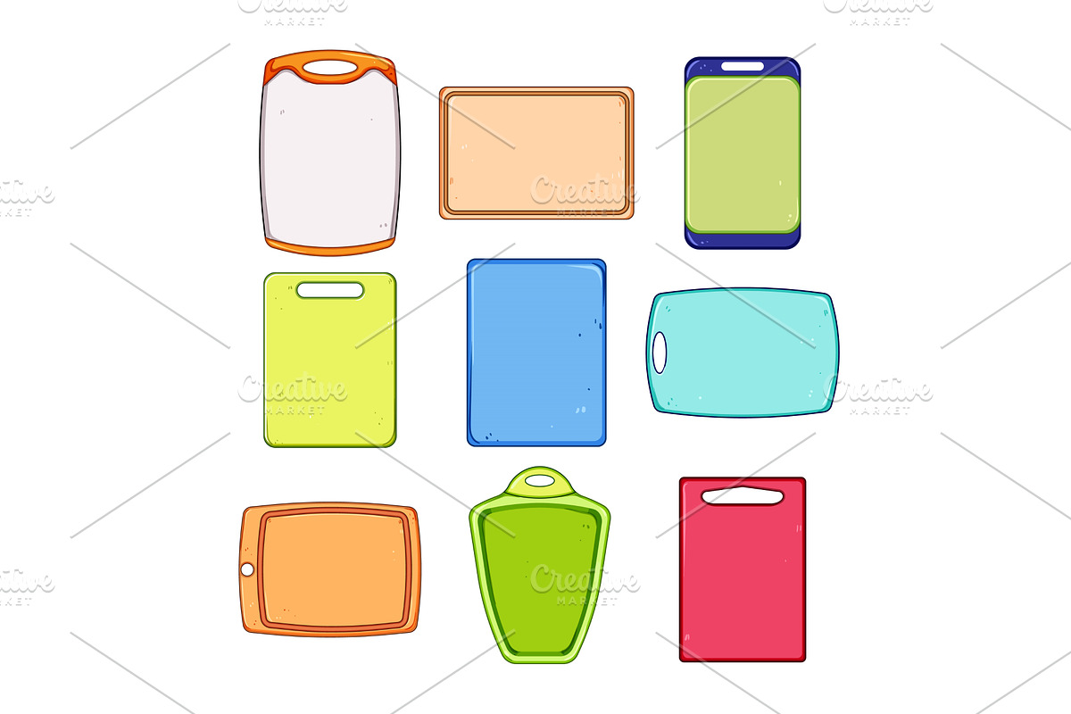 plastic cutting board set cartoon, an Object Illustration by pikepicture
