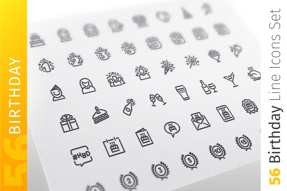 Birthday Line Icons Set, an Outline Icon by Voysla's Shop (Photo 1 of 4)