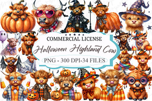 Cute Halloween highland cow Clipart, a Graphic by designcity5