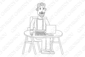 Man Working Behind Desk Computer, a Finance Illustration by Christos Georghiou