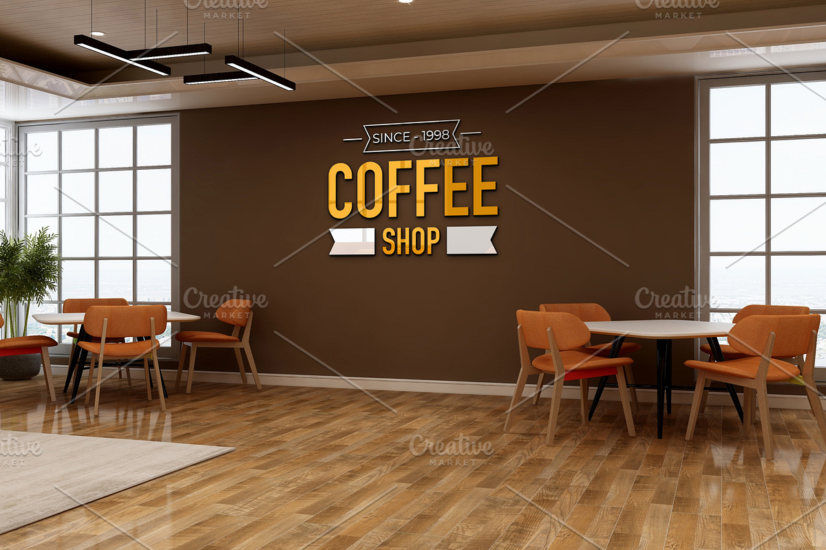 Cafe & Office Scene Wall Logo Mockup, an Advertising Mockup by Ayy (Photo 12 of 18)