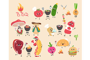 Bbq vegetables characters. Meat and, a Food Illustration by Valerie Bodnar