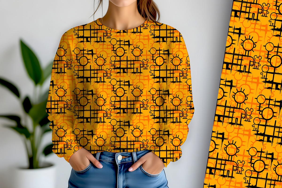 Orange and Black Stick People, a Pattern Graphic by Sharon Schwalbe (Photo 2 of 5)