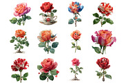 quirky valentine rose flower clipart, an Illustration by DreamArtGraphic (Thumbnail 2 of 4)