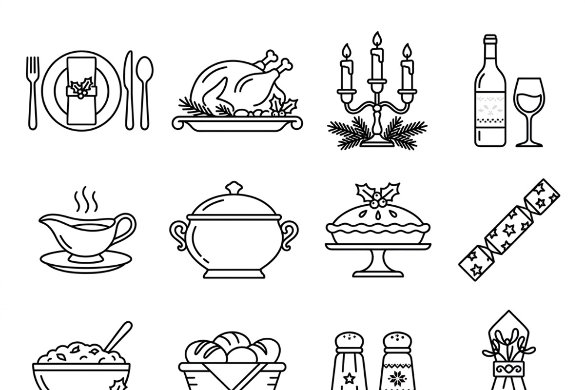 40 Christmas Dinner Table Icons, an Outline Icon by adenpinkstore (Photo 2 of 20)