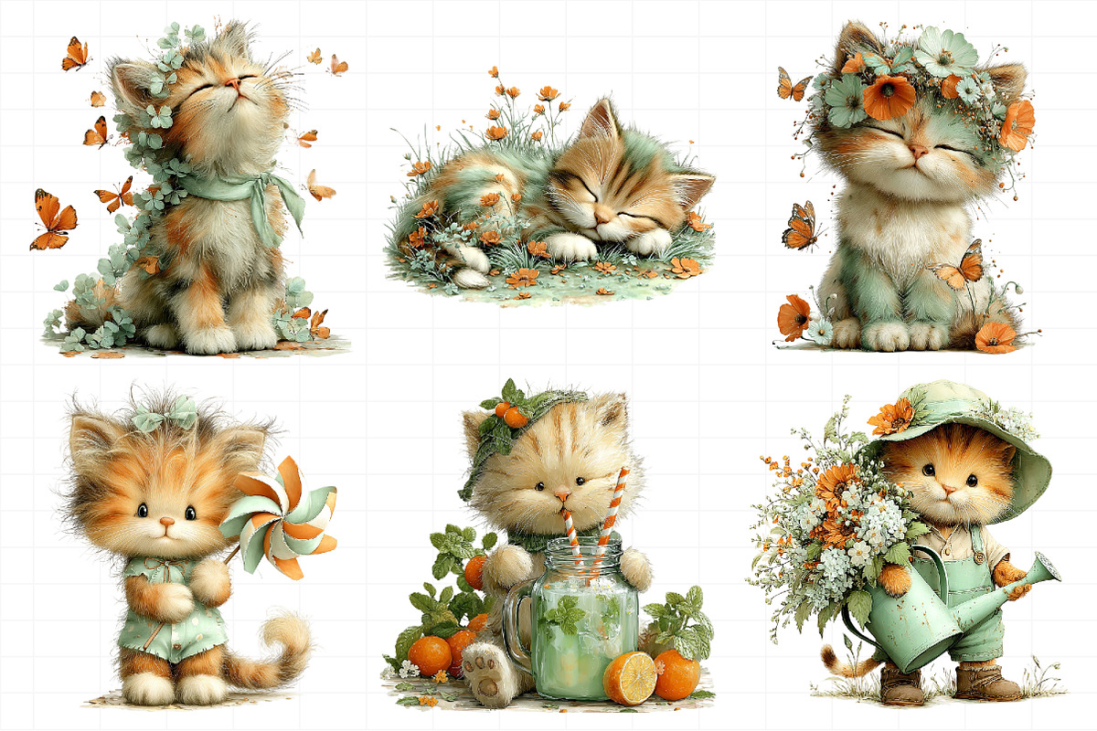 Whimsical Summer Cats Clipart, an Illustration by Daily.Designs (Photo 5 of 8)