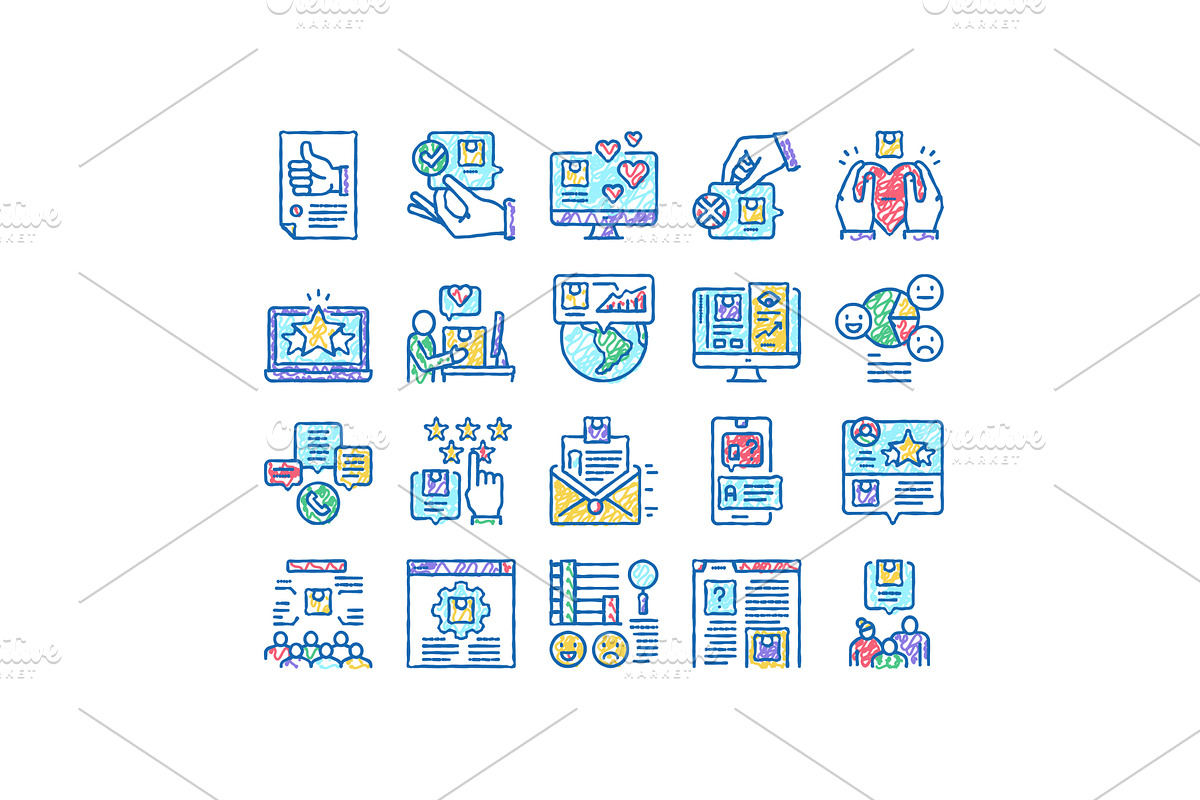 Reviews Of Customer set Icons hand, an Object Illustration by pikepicture