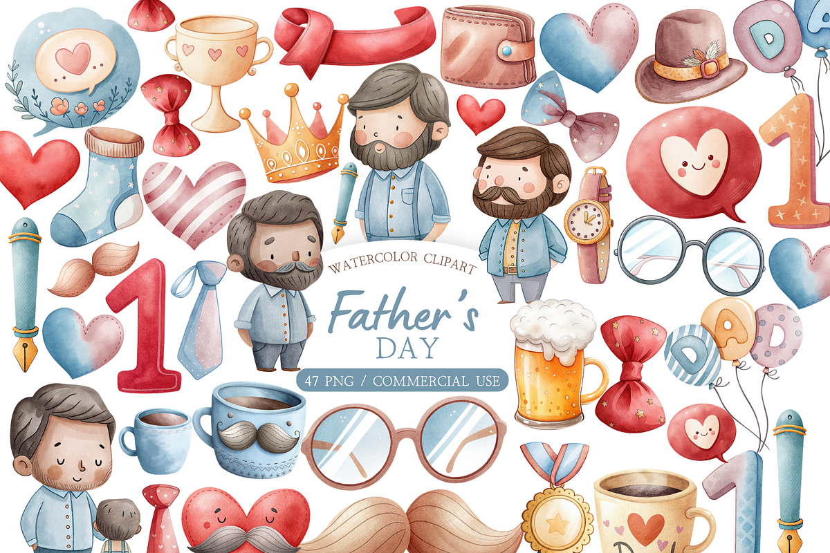 Watercolor Fathers Day Clipart, an Illustration by MockupWizard (Photo 1 of 5)