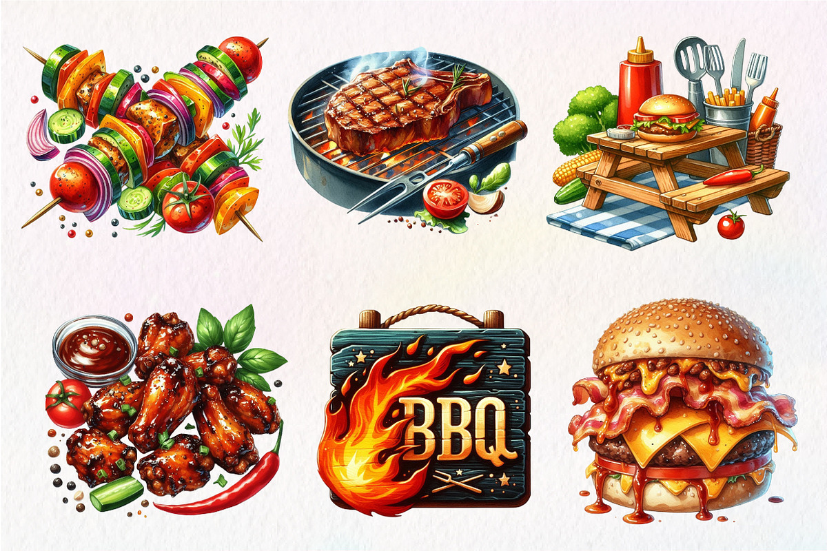 Watercolor Bbq Barbecue Clipart, an Illustration by Dream Creation (Photo 6 of 7)
