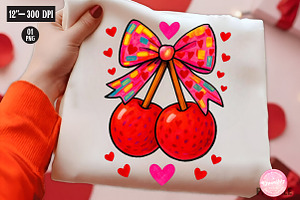 Cherries In Yarn Texture With Bow, an Illustration by CreationArt