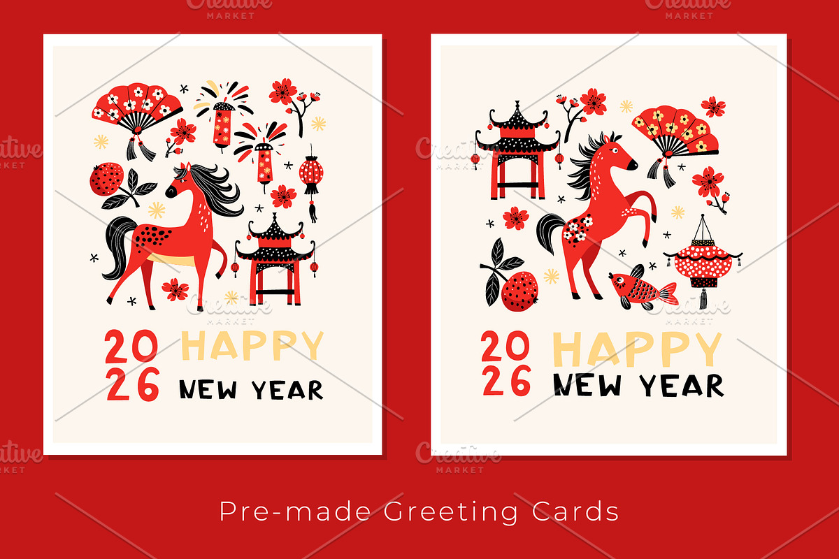 Lunar New Year 2026 Red Fire Horse, a Seasonal Illustration by VasilkovS (Photo 2 of 8)