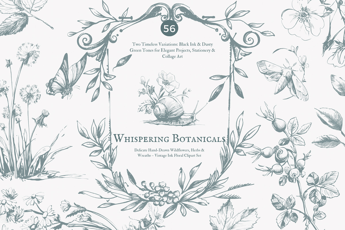 vintage clipart ink illustration set, a Decorative Illustration by Patishop Art (Photo 1 of 9)