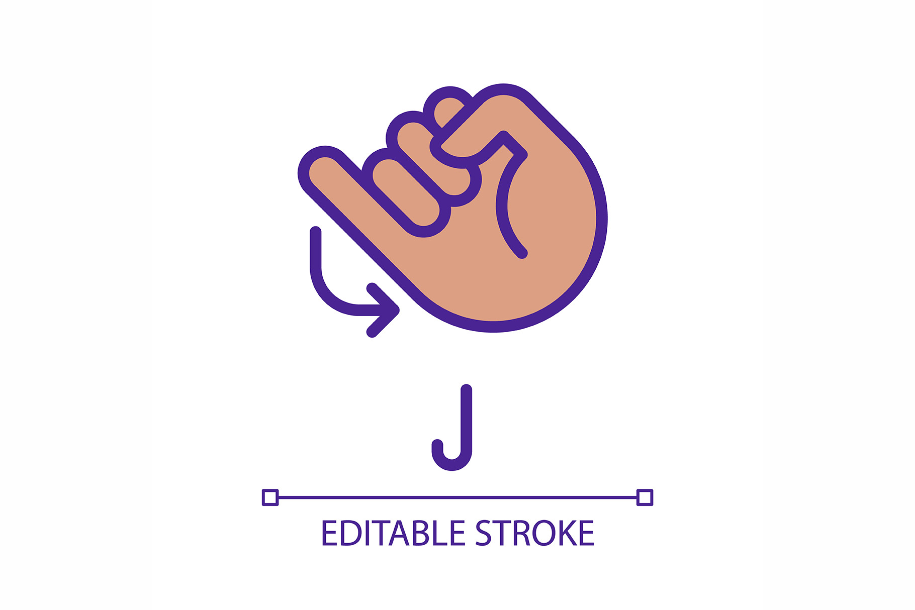 Letter J sign in ASL pixel perfect R, an Outline Icon by IMG Visuals