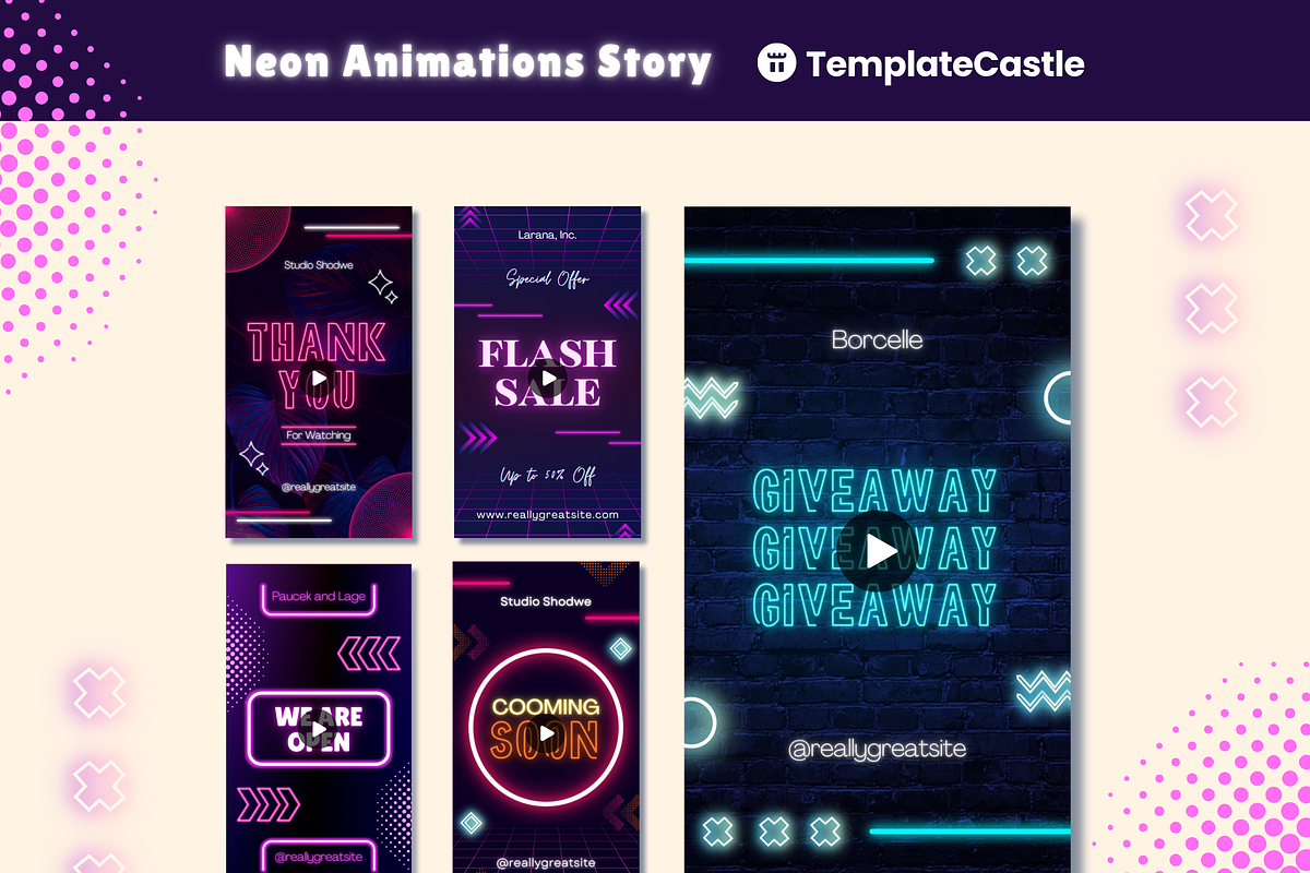 Neon Animation Instagram Story, a Templates & Theme by TemplateCastleStore (Photo 4 of 9)