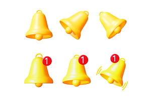 Set of 3d golden notification bell, a Technology Illustration by Abscent