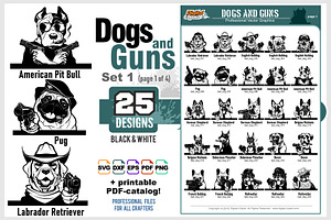 Dogs And Guns - Mini Pack 25 Designs