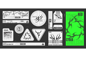 Neo tribal designs vector set, cyber, an Object Illustration by Sabelskaya