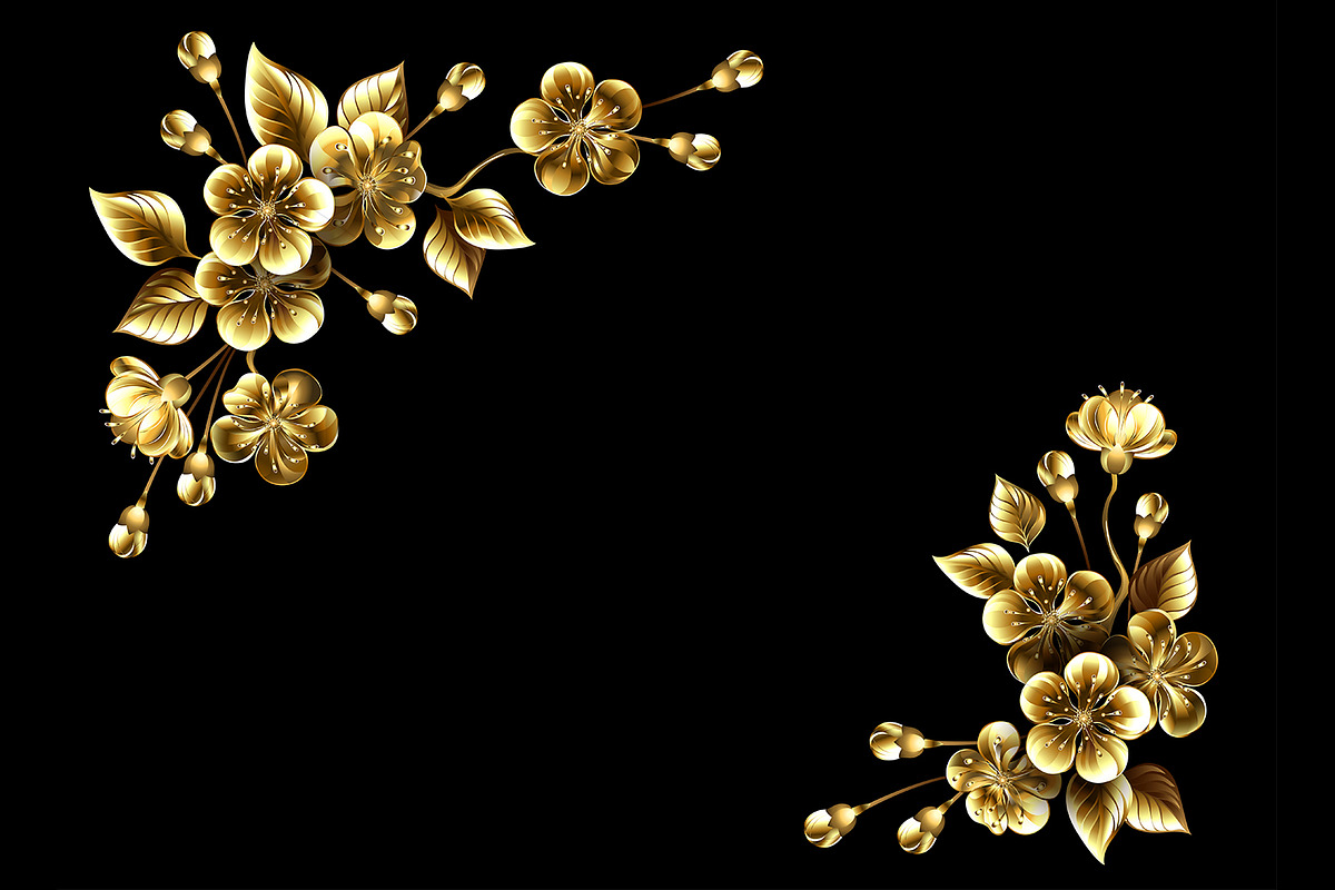 Corner frame with golden sakura, a Decorative Illustration by blackmoon9