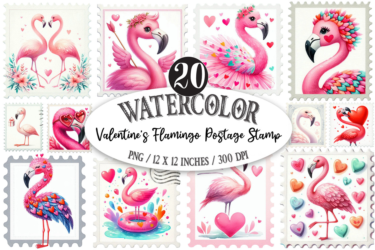 Valentine's Flamingo Postage Stamp, an Illustration by Designking (Photo 1 of 5)