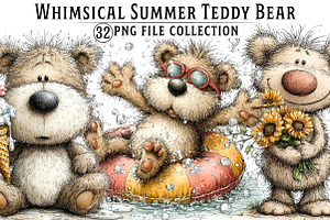 Whimsical Summer Teddy Bear Clipart, an Illustration by Dream Creation