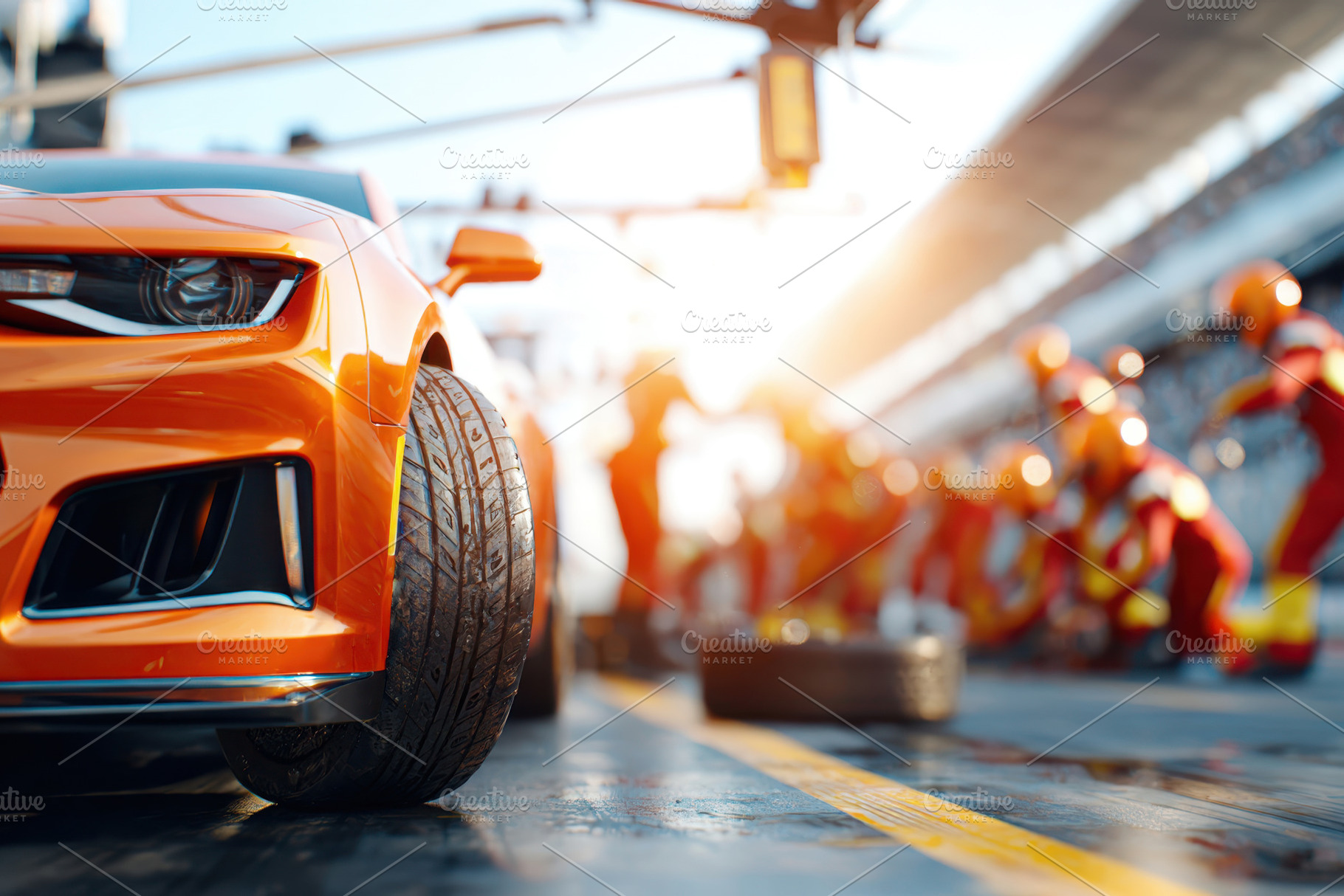 Orange race car tire at pit stop, a Sports & Recreation Photo by AlyaAnd