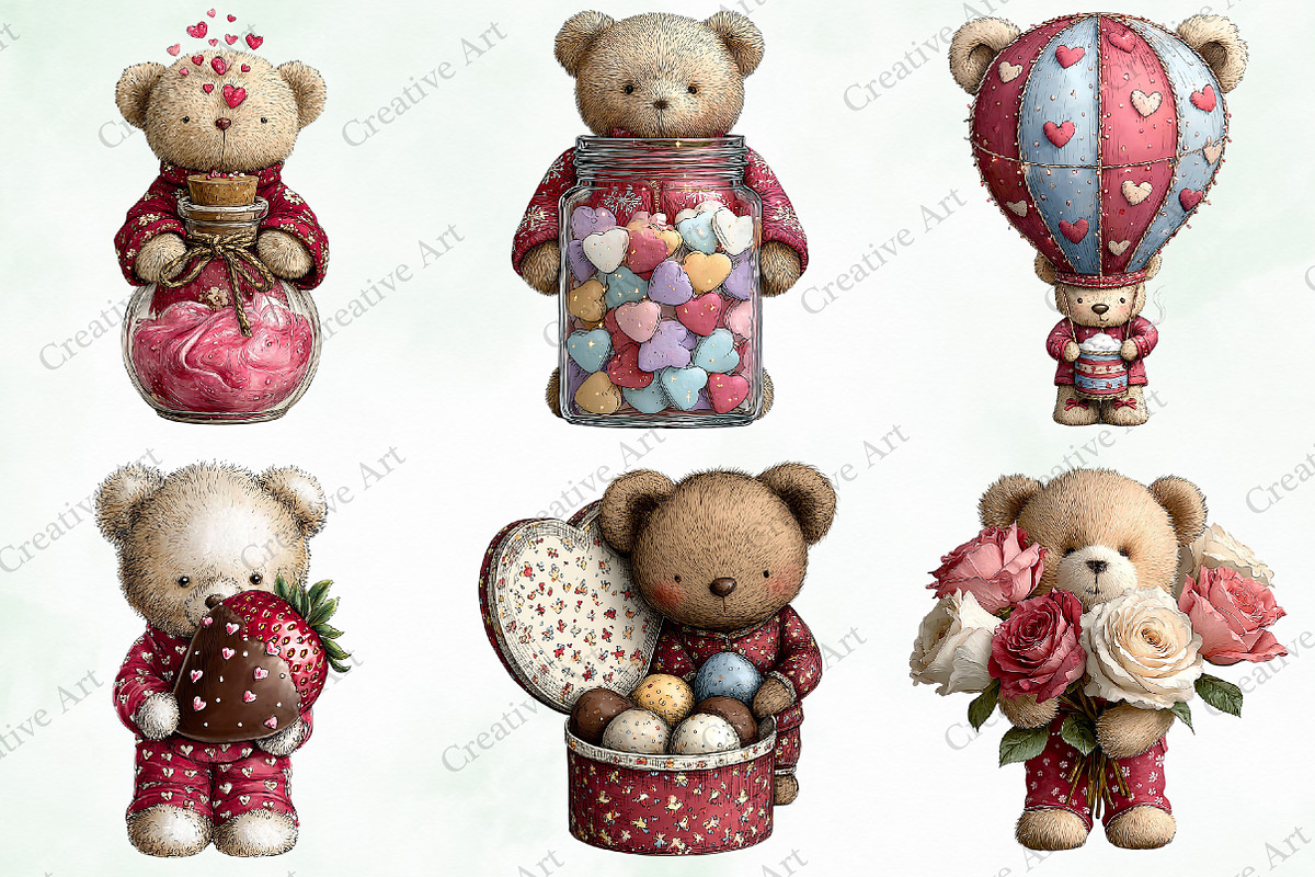 Valentine Teddy With Elements Bundle, an Illustration by Creative Art (Photo 6 of 10)