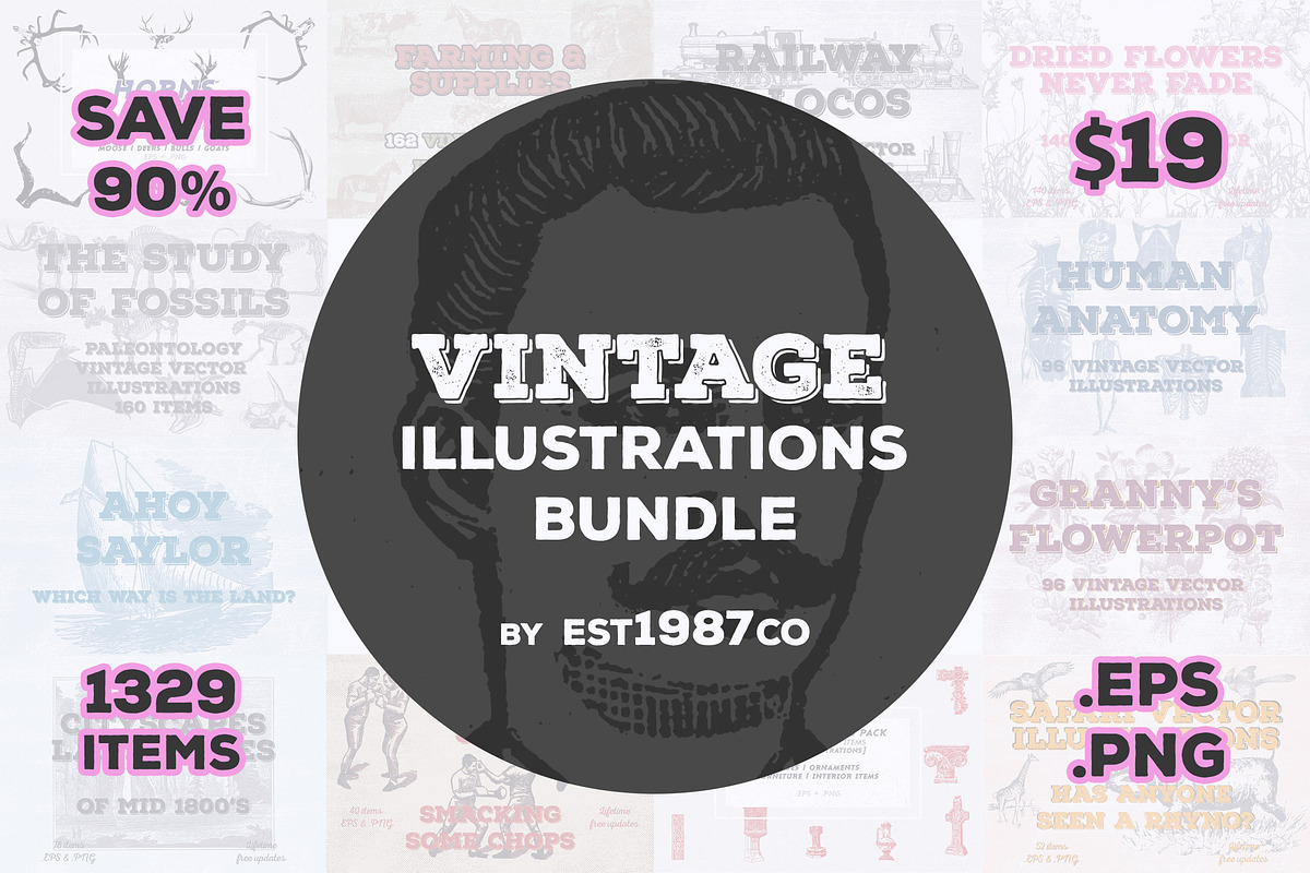 Vintage Vector Illustrations Bundle, a Food Illustration by TheBlackPixelCo (Photo 1 of 17)