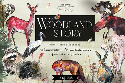Forest animals and woodland elements