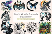 Watercolor Black Month Animals, a Seasonal Illustration by DreamArtGraphic (Thumbnail 1 of 5)