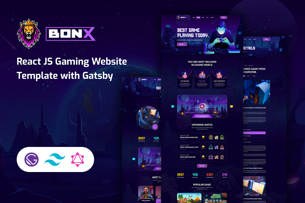 Gatsby Gaming Template - Bonx, a React Template by HasThemes (Photo 1 of 5)