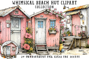 Whimsical Beach Hut Clipart, an Illustration by OK Design