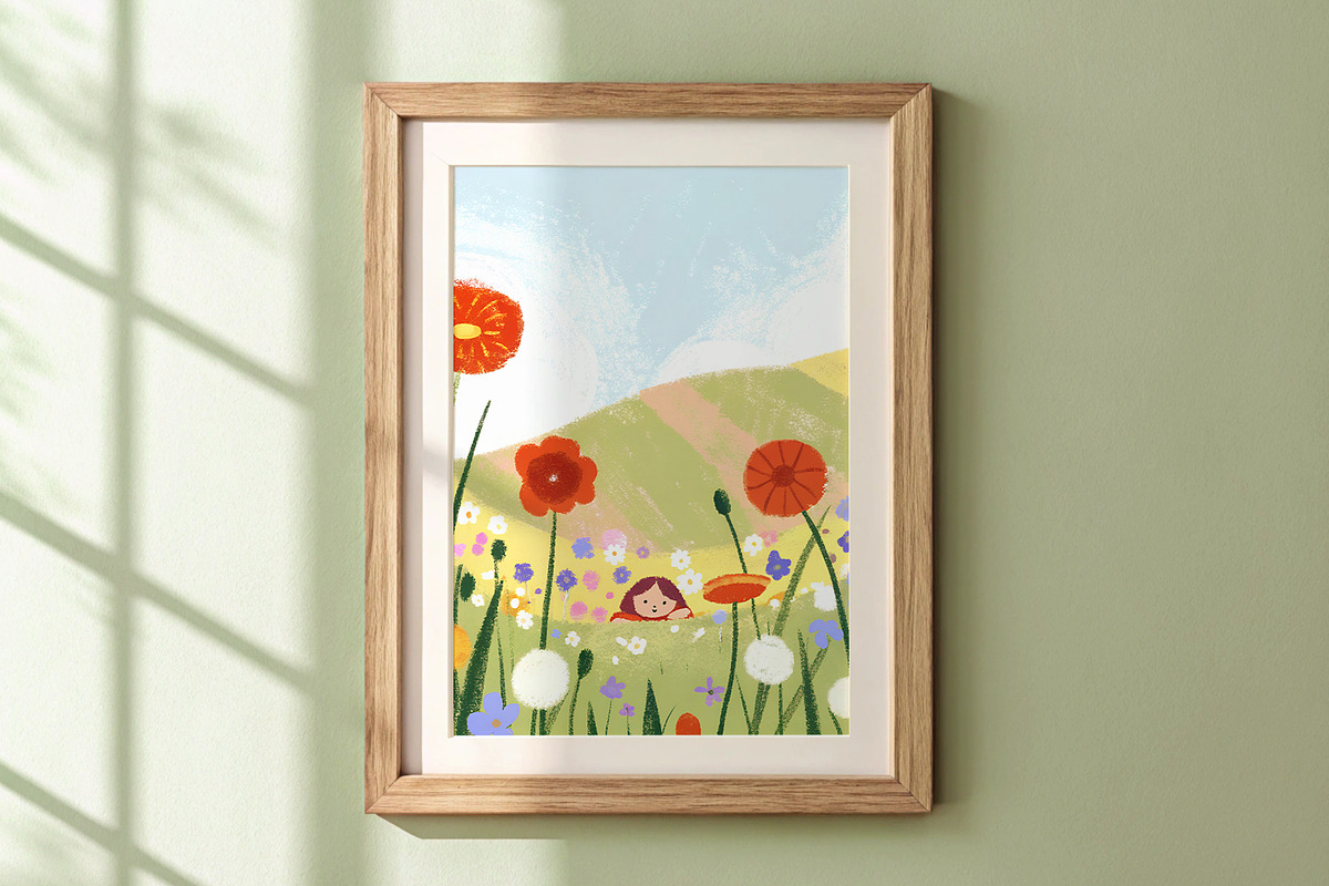 Cute Baby Girl in Meadow Wall Art, a Person Illustration by Helga Wigandt (Photo 3 of 3)