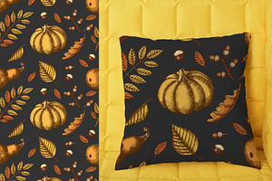 Pumpkins And Leaves Set