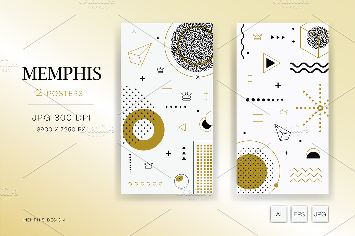 Memphis backgrounds. White and gold., a Decorative Illustration by KENO Mascots (Photo 4 of 4)