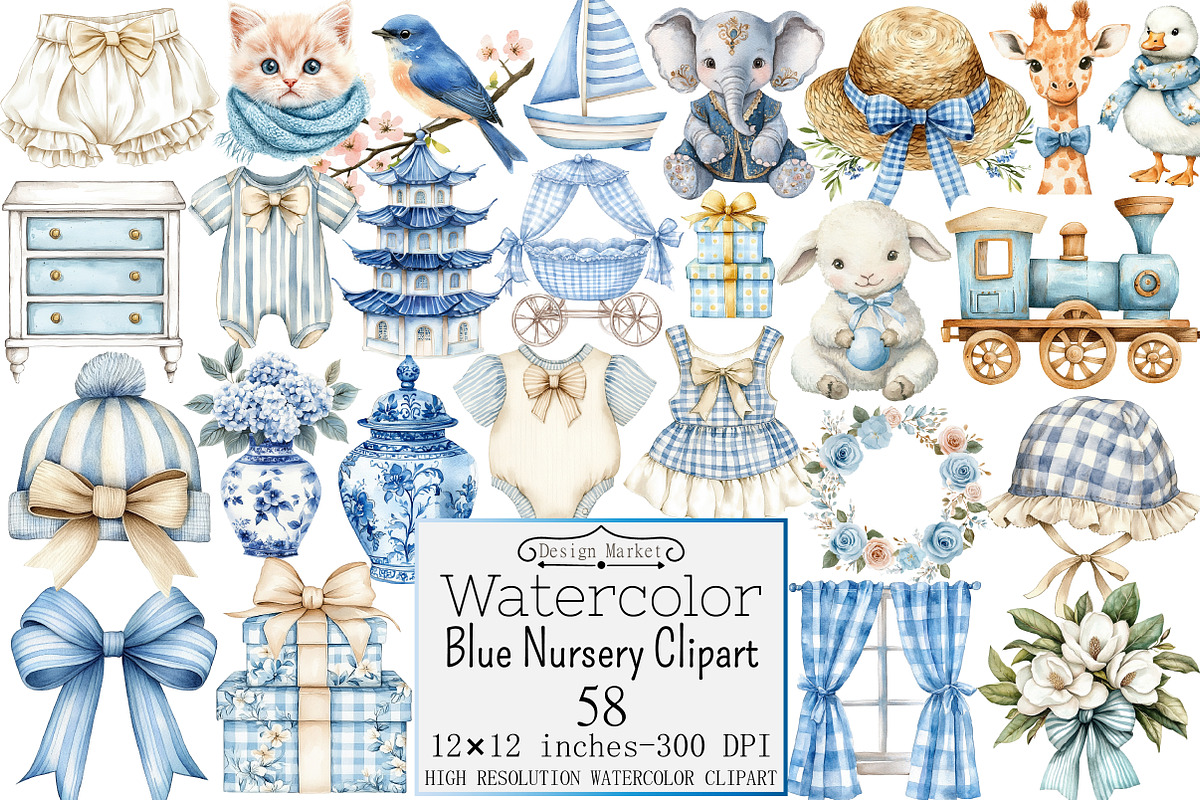 Watercolor Blue Nursery Clipart, a Seasonal Illustration by Design Market (Photo 1 of 5)