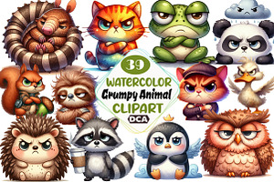 Grumpy Animal Clipart, an Illustration by DreamCafeArt