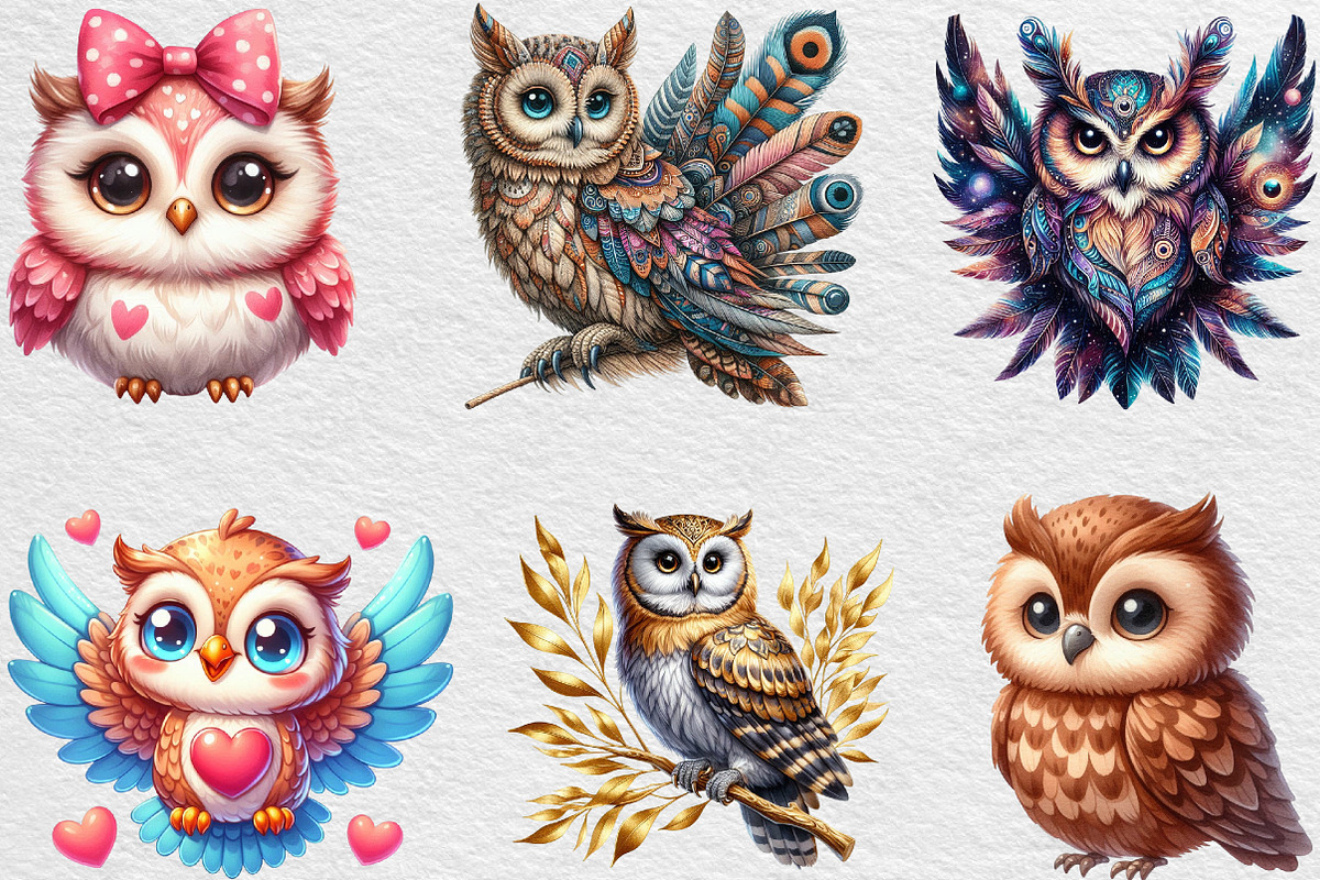 Watercolor Baby Owl Clipart, an Illustration by Black Bird Studio (Photo 4 of 4)