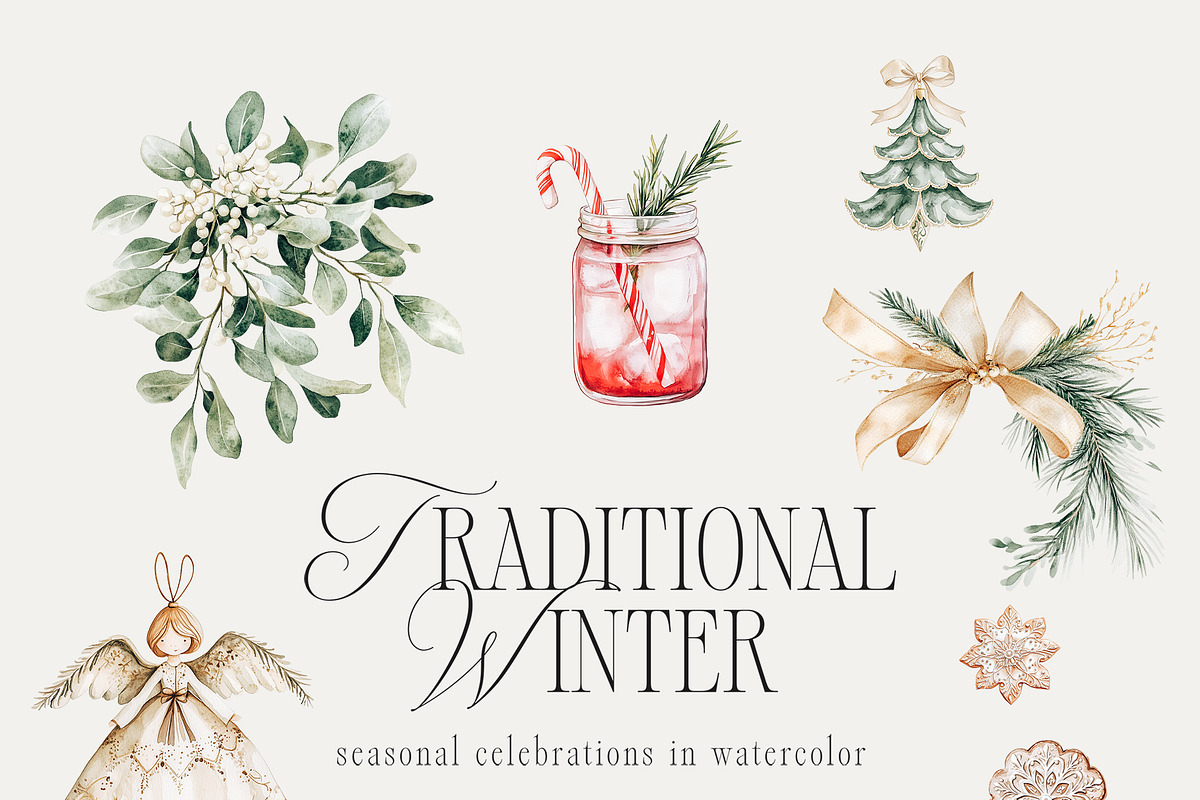 Traditional Winter - Watercolor Set, a Seasonal Illustration by studioequinox (Photo 2 of 9)