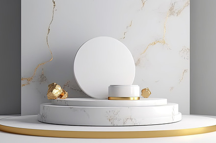 Empty podium showcase natural white marble design, a Photo by Dvoevnore photos