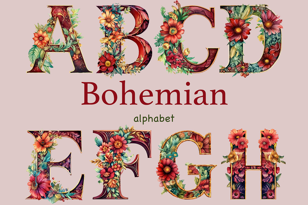 Bohemian Alphabet | Wedding Clipart, a Decorative Illustration by GlamArtZhanna (Photo 1 of 5)