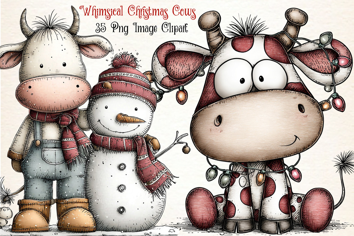 Whimsical Christmas Cow Clipart, an Illustration by Dream Creation (Photo 1 of 8)