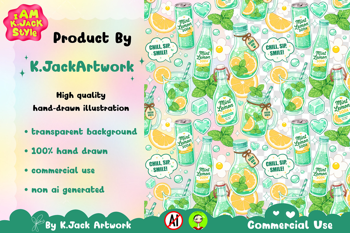 Cute Mint Lemon Soda Seamless, a Background Graphic by K.JackArtwork (Photo 3 of 8)