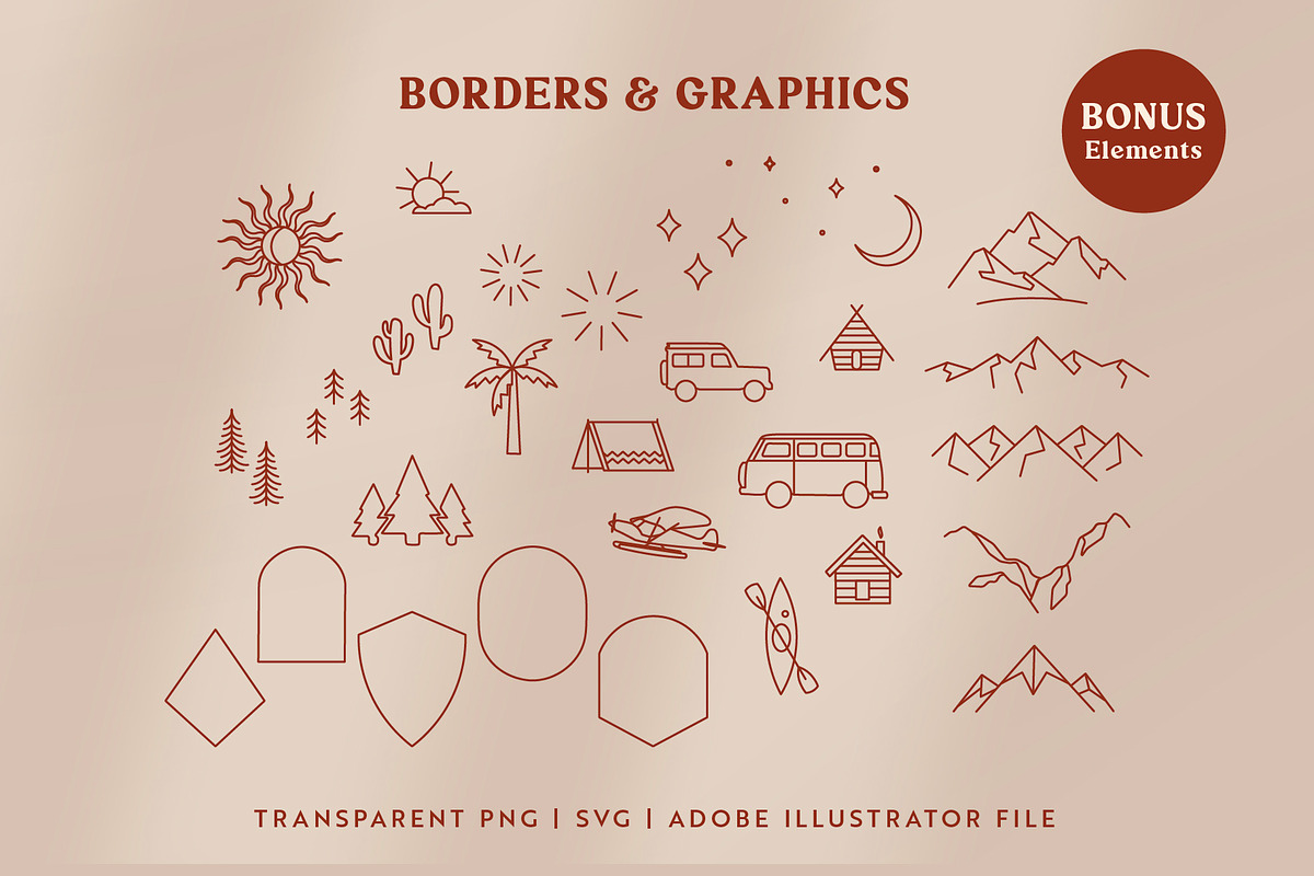 Adventure Line Art Graphic Set, a Branding & Logo Template by Ellen Carty Design (Photo 8 of 13)
