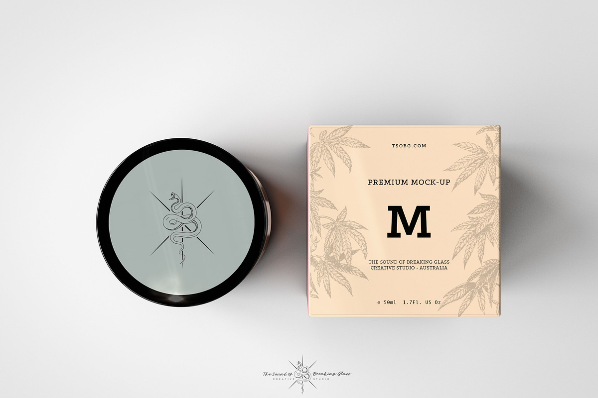 Amber Cosmetics Pot & Box Mock-Up, a Packaging Mockup by TSOBG (Photo 6 of 21)
