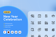 New Year Celebration Icon Set, an Outline Icon by Nathaya Studio (Thumbnail 1 of 2)